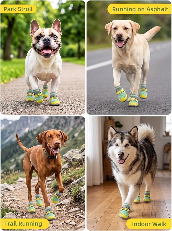 Huafly Dog Shoes for Large Medium Small Dogs,Adjustable Reflective Mesh Breathable Boots & Paw Protectors for Hot Pavement Summer,Anti-Slip Booties for Hard Floors Walking Running Hiking (Size 3)