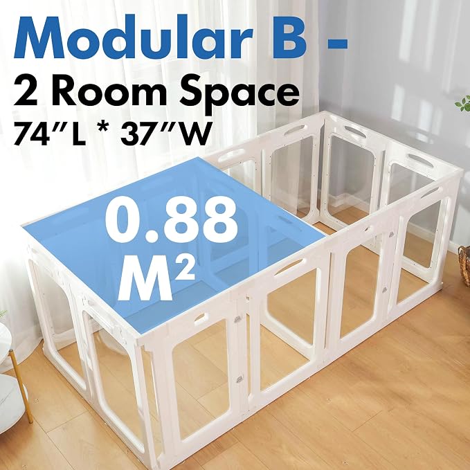 2 Room Acrylic Dog Playpen Indoor, Height 24", 14 Panels, Ideal for Small & Toy Dogs, White