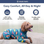 Spark Paws Dog Pajama, Dog Recovery Suit Male, Onesie, Ultra-Soft and 4-Way Stretch, for Small Medium and Large Breeds - Dinosaurs - 3XL