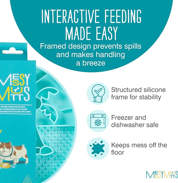 Messy Mutts Round Slow Feeder, 8 Inch, 2 Cup, Teal | 8 Inch Round Silicone Puzzle Slow Feeder For Dogs And Cats, Holds 2 Cups, Dishwasher Safe