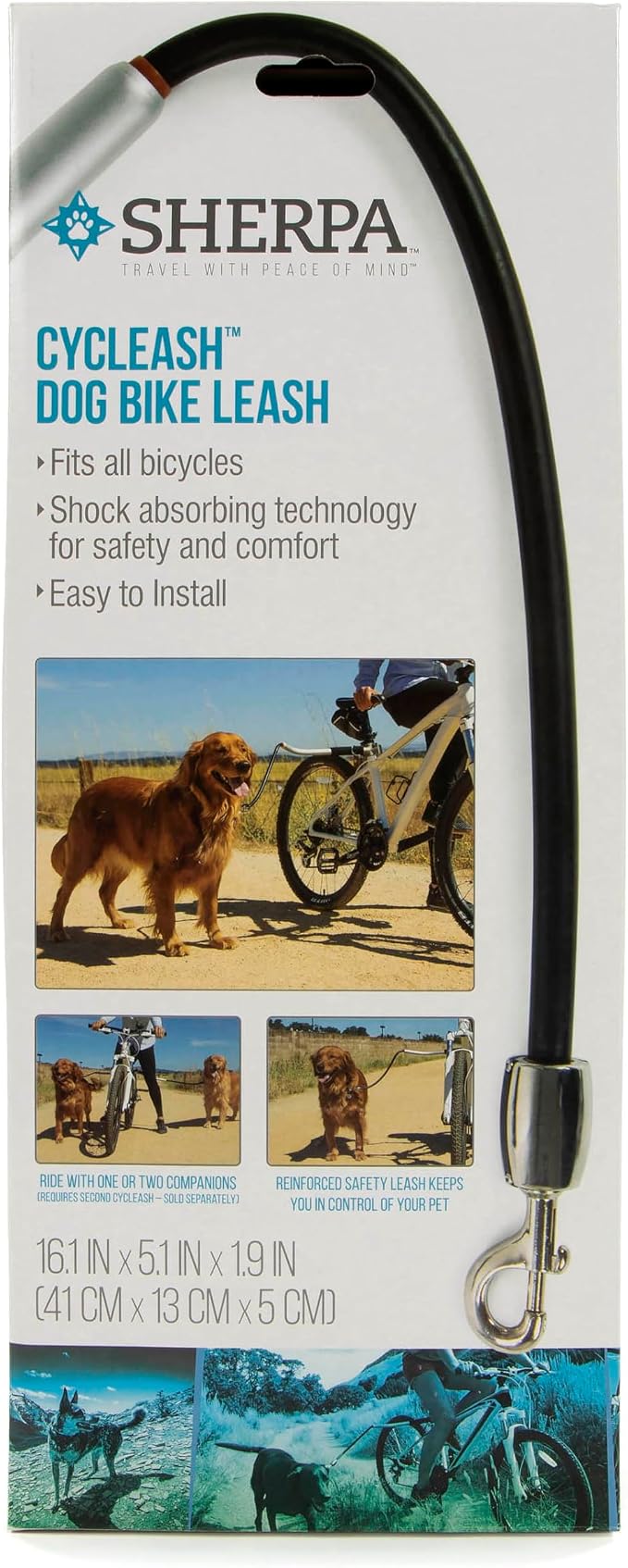 Sherpa Cycleash Hands Free Dog Bike Leash with Shockless TPR Technology - Ultra Light Alloy Construction, Ergonomic Design for Safe Cycling with Active Dogs - Sliver, One Size