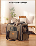 Morpilot Cat Carrier Soft for Large Medium Cats and Puppy up to 20lbs | with Dual-Sided Cushion, Secure Buckle and Foldable Bowl, Dog Carriers for Small Dogs - Pet Carrier (Brown)