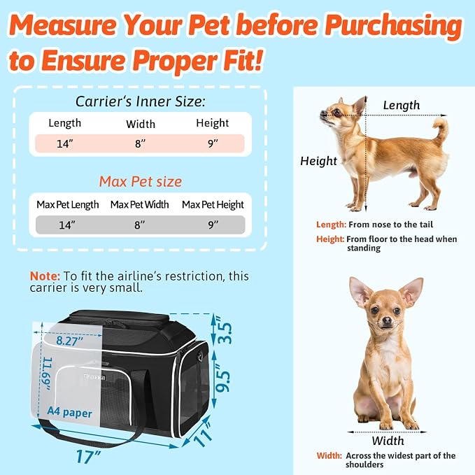 Petskd Top-Expandable Small Pet Carrier with Wheels Airline Approved | 17"x11"x9.5", for Alaska Airlines, Lockable Safety Zippers and Anti-Scratch Mesh, Pets Under 10 Lbs, Black