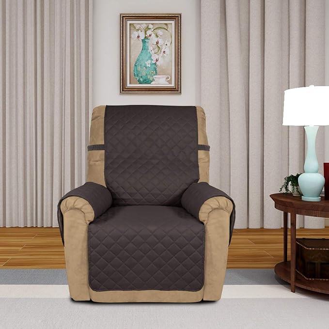 PureFit Reversible Recliner Chair Covers Couch Covers for Dogs, 19 in | Chocolate/Chocolate, Water Resistant Couch Protector, Washable Pet Couch Cover with Non Slip and Elastic Straps For Kids