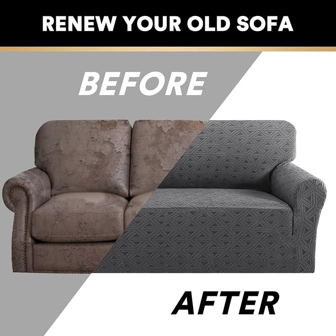 Jacquard Couch Covers for 3 Cushion Couch 1 Piece Stretch Sofa Covers Furniture Protector Anti-Slip Soft Thickened Dogs Slipcovers Washable Diamond Pattern(Sofa, Grey)