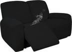 Easy-Going 100% Dual Waterproof Recliner Loveseat Cover, 6-Pieces Stretch Relining Sofa Cover with Pocket, Jacquard 2 Seat Sofa Slipcover Leakproof Washable (Loveseat, Black)