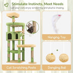 Globlazer Extra Large Platform Cactus Cat Tree, 65in Sturdy Cat Tree for Multiple Indoor Cats Large Adult, Big Cat Tower with 3 Padded Perches, 6 Scratching Posts, Spacious Condo, Hammock, S65, Green