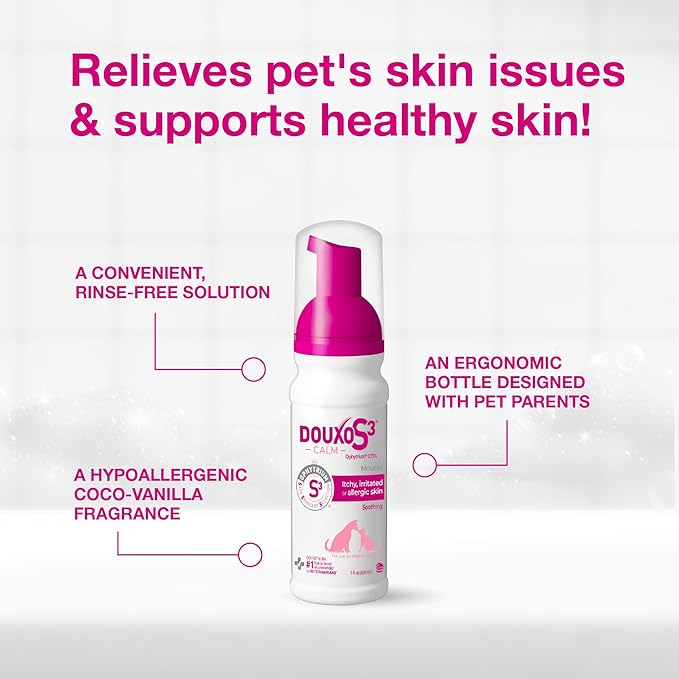 Douxo S3 Calm Itch Soothing Mousse for Dogs & Cats | Helps Support Itchy, Irritated or Allergic Skin, Soothing Dog Skin Allergies - Itch Relief for Dogs, 5 fl oz