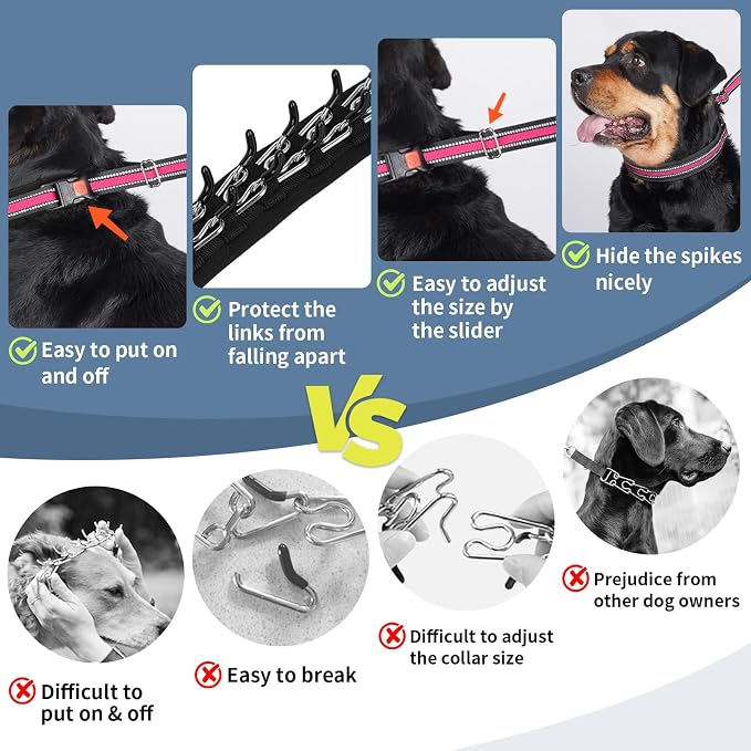 Mayerzon Martingale Collar No Pull for Small Medium Large Dogs | Pink, S | Reflective, Patented Anti Pulling Dog Collar for Walking Training, Buckle, Adjustable, Safe for Night Walks, 2.5mm Links