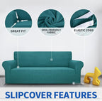 MAXIJIN Super Stretch Couch Cover for 3 Cushion Couch, 1-Piece Universal Sofa Covers Living Room Jacquard Spandex Furniture Protector Dogs Pet Friendly Fitted (Extra Large, Peacock Teal)