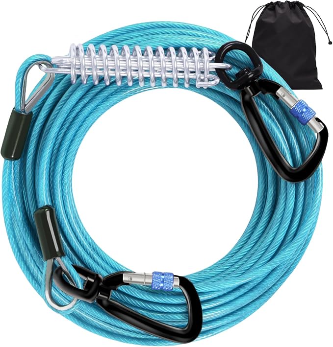 Snagle Paw 10FT Tie Out Cable for Dogs-1000LBS Break Strength,Heavy Duty Leads for Yard with Shock Absorbing Spring & Swivel Hook, Leash Cable for Outside, Line Tether for Small Large Dogs