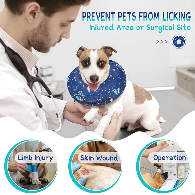 Supet Inflatable Dog Cone Collar Alternative After Surgery, Soft Donut Recovery E Collar for Neuter, Small Medium Large Dogs