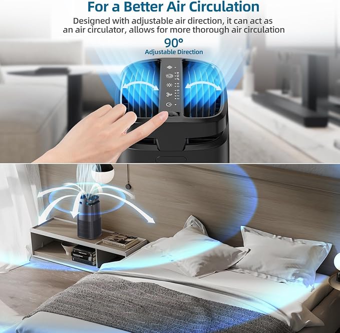 POMORON Air Purifiers for Home with Negative Ion and UV, MJ002H, Black | Negative Ion Function, UV Function, True H13 Filter, 8/12/24 hours Timer, Fragrance Diffuse