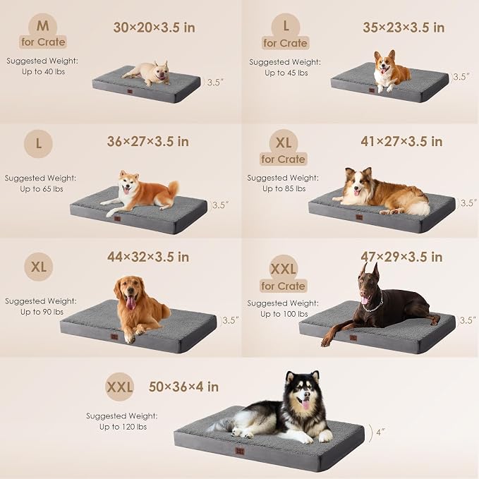 EHEYCIGA Orthopedic Dog Bed Large with Removable Washable Cover,Grey,47x29 | Egg Crate Foam Support,Durable Oxford fabric,Non-Slip Bottom,Machine Washable,Soft Waterproof Plush Pet Bed Mat For Crate