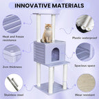 61in Weatherproof Large Cat Condo with Scratch Post for Indoor&Outdoor Cats | Purple Cat Tree Tower with Cat House,Plastic Panels&Durable Polypropylene Scratch Ropes,Suitable for Catio,Deck,Patio CTT-3