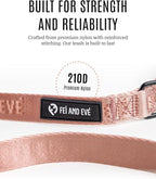 Fei & Eve Classic Dog Leash | Soft-Touch 210D Nylon, Dual Padded Handles, Traffic Handle, Tangle-Free, Heavy Duty, Blush, 4FT
