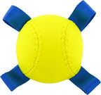 Hartz Dura Play Sports Baseball Dog Toy, Bacon Scented Squeaky Latex Yellow & Blue Toy, 1 Count