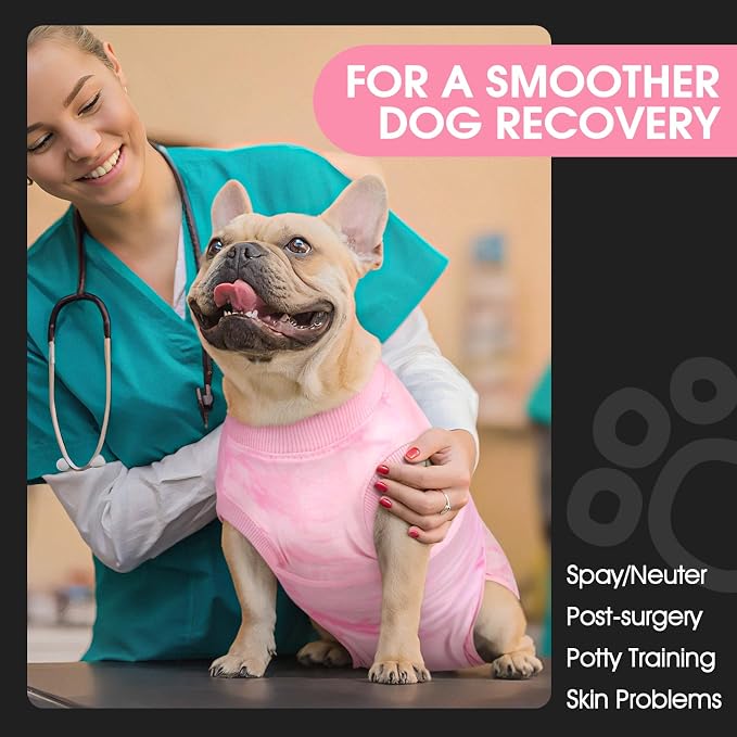 FUAMEY Surgery Suit for Dogs Female After Spayed, Soft Onesie for Surgery | Cone Alternative after Surgery, Dog Wound Cover Spay Suit Prevent Licking, Female Dog Onesie for Heat Cycle, Pink Tie Dye S