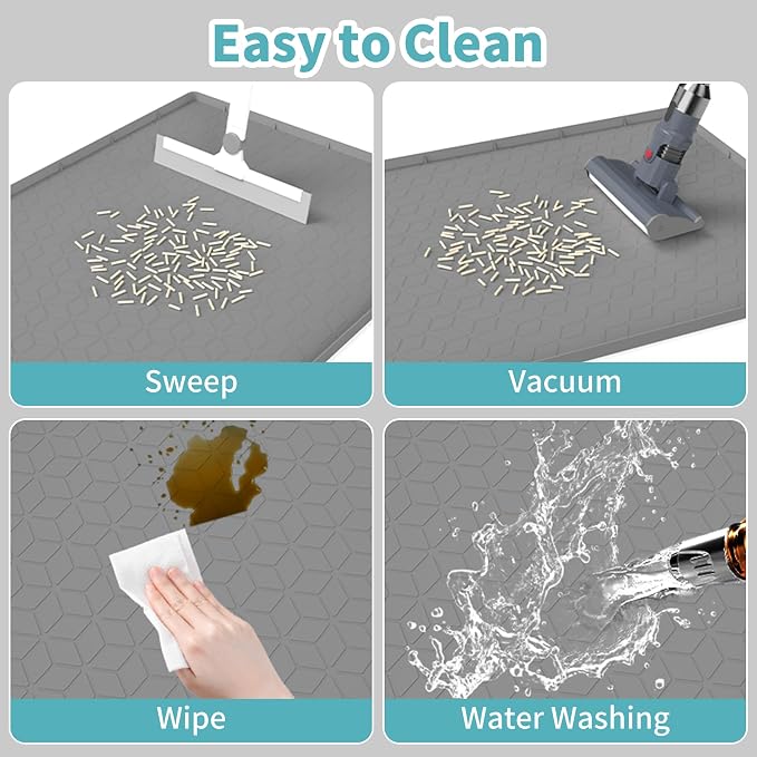 Cat Litter Mat, 34" x 22" Silicone Cat Mat for Litter Box, Silicone Cat Litter Box Mat for Scatter Control, Easy Clean, Waterproof and Non-Slip(Grey)