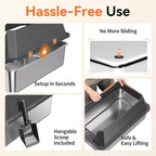Stainless Steel Litter Box with High Sides, XL | High Sided Cat Litter Pan, Open Top Extra Large Metal Cat Litter Box, Non-Stick, Odor Free, Leakproof, Scoop Included, Gray