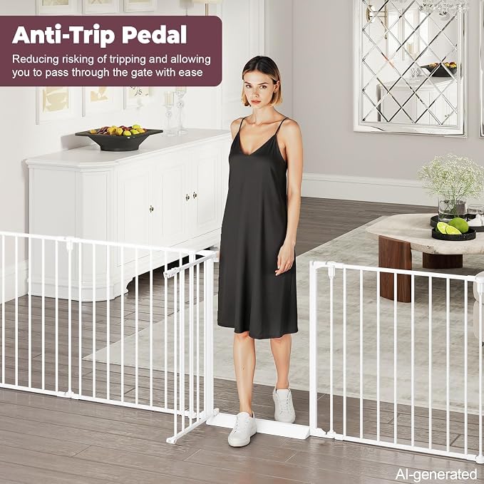 190" Extra Wide Baby Gate Playpen, Adjustable Baby Fence Play Yard | Long Dog Gates Indoor for Stair Doorway Fireplace, Large Child Gate for Toddler Kid Pet, Family Essentials Safty Gate, White
