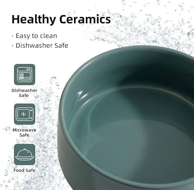 Havniva Raised Cat Bowl 6.1” Elevated Ceramic Cat Food and Water Bowl | Cat Bowls Elevated, Whisker Friendly Cat Bowl, Non-Slip Wood Stand, Food-Grade Ceramic, Wide Opening, Dishwasher Safe