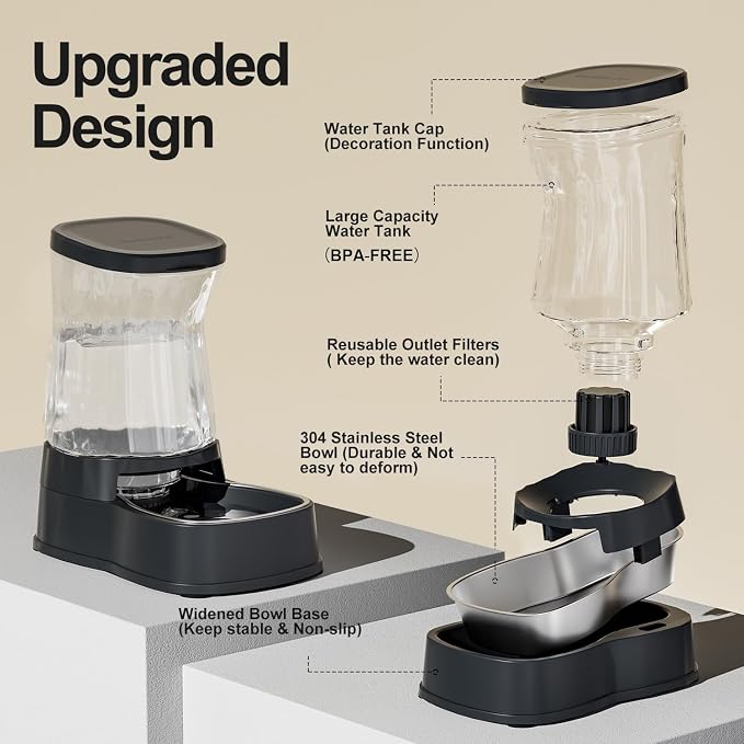 Gardner Pet Automatic Dog Water Dispenser Gravity Stainless Steel Water Waterer Feeder, 100% BPA-Free Large Capacity Water Feeding Bowls for Medium & Large-Sized Dogs,Cats, Other Pets -(2.1 Gallons)
