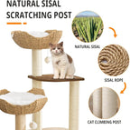 SHODMI 54-Inch Modern Cat Tree Tower, 3 Flower Basket Beds for Indoor Cats | White cloud mat, 5-level multi-cat design, 8 cm thick sisal posts, stable base, interchangeable cooling and plush mats