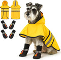 Dog Raincoat and Shoes for Weighing 10-22lbs, Spring Summer Waterproof Dogs Boots & Paw Protectors, Adjustable Pet Poncho with Leash Hole for Large Medium Small Dogs, Yellow(Single Side)