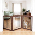 ZJSF Freestanding Foldable Dog Gate for House Extra Wide Wooden Brown Puppy Gate Stairs Dog Gates Doorways Tall Pet Gate 24 "Height 3 Panels Pet Fence