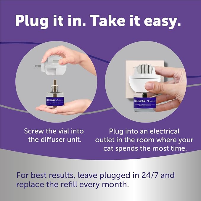 FELIWAY Optimum Cat Calming Pheromone Diffuser Kit | Advanced Support to Help Reduce Urine Spraying, Scratching, Fighting & Hiding Due to Stress. 30-Day Diffuser Supply