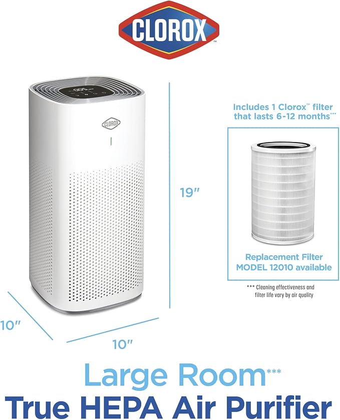 Clorox Large Room HEPA Air Purifiers for Home With True HEPA Filter