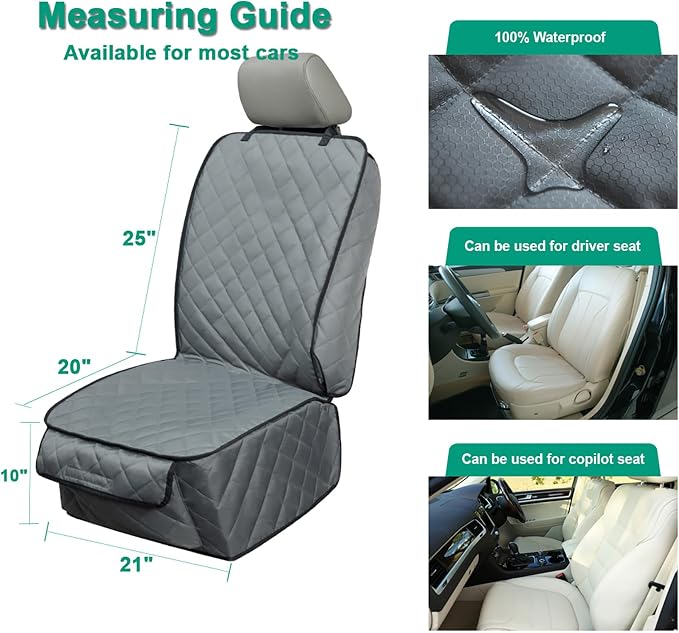 Waterproof Front Seat Cover Dog Car Seat Covers Nonslip and Full Protection with Side Flaps Fits Most Cars, Trucks, SUVs(Grey, 2Pack)