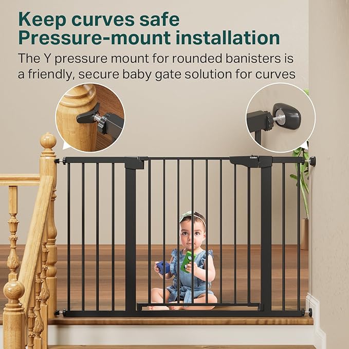 Cumbor Pack of 2 Baby Gate for Stairs, 29.7–48" Pressure Mounted Dog Gate for Doorways, Auto Close Safety Pet Gate Indoor, Easy Walk Thru Wide Child Gate, Black, Mom's Choice Award Winner