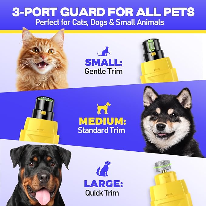 Whisper-Quiet Dog Nail Grinder 50%More Power for Sensitive Dogs,Cat | 6-Speed Pet Nail Trimmer with LED Display & 4 LED Lights, 3 Grinding Bits, No Over-Cutting,Stress-Free Grooming for All Pets