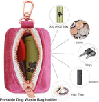 ARING PET Dog Poop Bag Holder, Velvet Doggy Waste Bag Dispenser Attach to Any Leashes, Portable Washable Pet Waste Pouch Dispenser with Metal Zipper