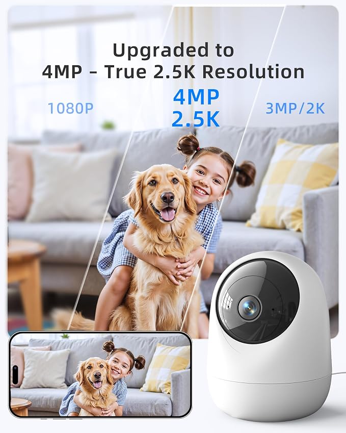 4MP Pet Camera Indoor Security Camera Plug-in 360° Pan Tilt, 5G/2.4G | with Speaker for Dog/Cat Baby Monitor | with Phone App | Motion Tracking, 2-Way Talk,Cloud & SD Card Storage, Upgrade Wi-Fi 6