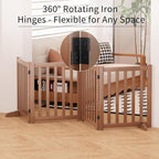 Wooden Freestanding Foldable Dog Gate, 24 Inch Height 4 Panel Pet Gate No Drill for Doorways Stairs, Fully Assembled Indoor Puppy Fence (Teak Color, 80" W x 24" H)