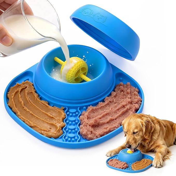 Slow Feeder Dog Bowls, Lick Mat & Interactive Rolling Ball, Dishwasher Safe | 2-in-1 Enrichment Lick Bowl, Anti-Slip Suction Base, Fits Liquid & Thick Treats, 150ml for Small Medium Large Dogs & Cats