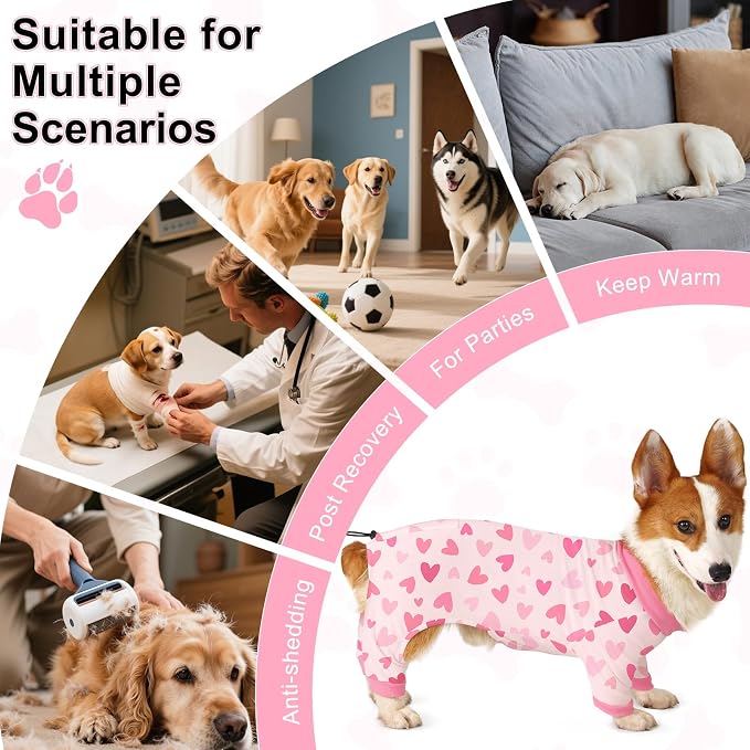 Bienbee Dog Pajamas, 4 Pack Adjustable Onesies for Small to Large Dogs XL | Dog Shedding Suit with Soft Fabric, Breathable & Stretchy, and Adjustable Back Length for Sleeping Lounging and Daily Use