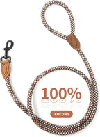 Mile High Life Dog Leash with Genuine Leather Connection, 6 FT/5 FT/4 FT | Rope Leash, Heavy Duty 360° Swivel Metal Clasp, for Small Medium & Large Dogs (Brown, 48 Inch)