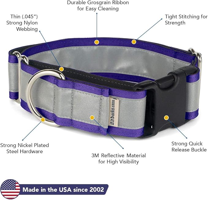If It Barks - 1.5" Reflective Martingale Collar with Quick Snap Buckle for Dogs - Adjustable - Made in USA - Strong, Durable, and Comfy - Ideal for Training - Fits Most Breeds - Small, Purple