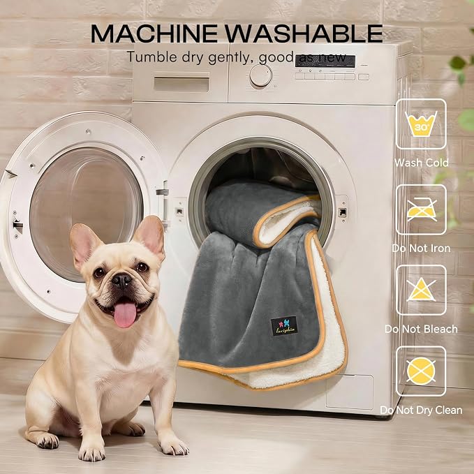 Luciphia Waterproof Pet Blanket, Washable Reversible Sherpa Fleece Throw | Liquid-proof furniture protector for bed and couch, soft reversible sherpa fleece for dogs, cats grey, QUEEN