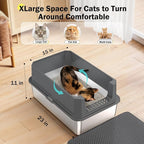 Stainless Steel Litter Box, Extra Large Litter Boxes for Big Cats, XLarge Metal Cat Litter Box with Lid, Anti-Urine Leakage XL Box with High Sides, Easy Clean, Non-Sticky, Scoop Included