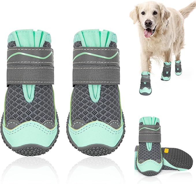 SlowTon Dog Shoes for Large Small Medium Dogs - Breathable Dog Boots for Summer Hot Pavement, Paw Protector for Outdoor Walking Winter Snow, Anti-Slip Rubber Dog Booties for Hardwood Floor (GR, 8)