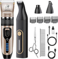 Dog Clippers Grooming Kit and Paw Trimmer for Heavy Thick Hair&Coats | 3-in-1 Clipper+Paw Trimmer+Nail Grinder, <60dB Quiet, Cordless,LED Display, 4 Guide Combs, Detachable Titanium-Ceramic Blade