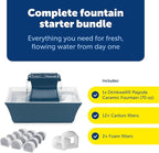 PetSafe Drinkwell Pagoda Ceramic Fountain, 70 oz, 2 Streams, Extra Filters | 2 Falling Water Streams Encourage Hydration, Cat & Small Dog Water Fountain, 4-Pack Carbon Filters and 2-Pack Foam Filters
