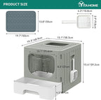 YITAHOME Large Enclosed Cat Litter Box w/Mat Scoop Grey Litter Box with Lid | Anti-Splash Kitty Litter Box with Lid & Pull-out Tray for Odor Control & Easy Cleaning, Front Entry Top Exit, Quick Assembly