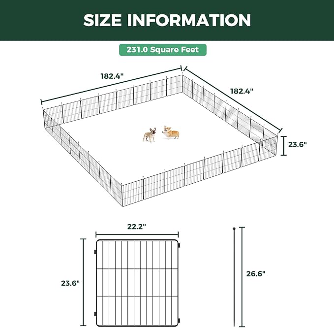 FXW MiniPaws Dog Playpen, Indoor, Yard & RV Camping, 24" H, 32 Panels | Portable, Expandable Layout, Tool-Free Setup, For Puppies & Small Dogs