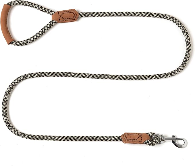 Mile High Life Dog Leash with Genuine Leather Handle, 6 FT/5 FT/4 FT | Leather Grip Rope Leash, Heavy Duty 360° Swivel Metal Clasp, for Small Medium & Large Dogs